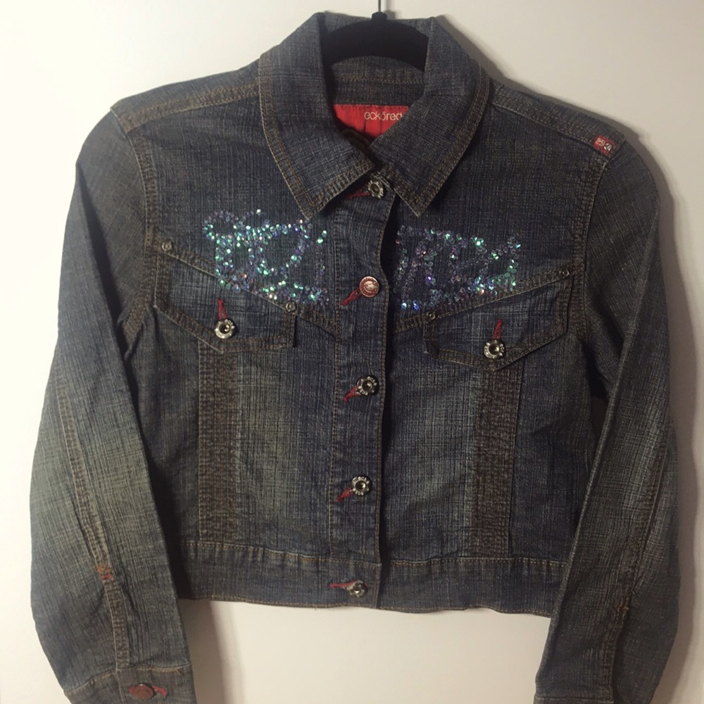 Eckored sequin of events crop Jean jacket